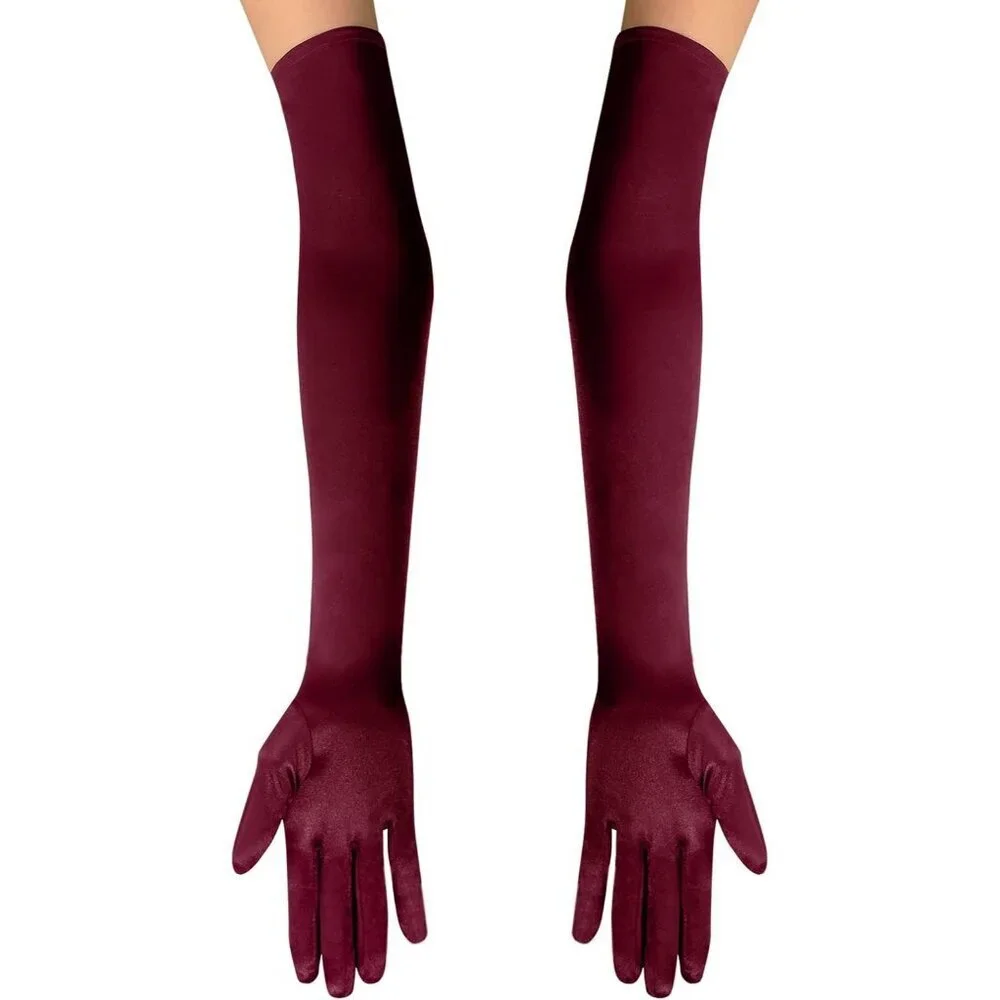 Women's Satin Wine Red Long Gloves Costumes Elbow Length Evening Party Prom